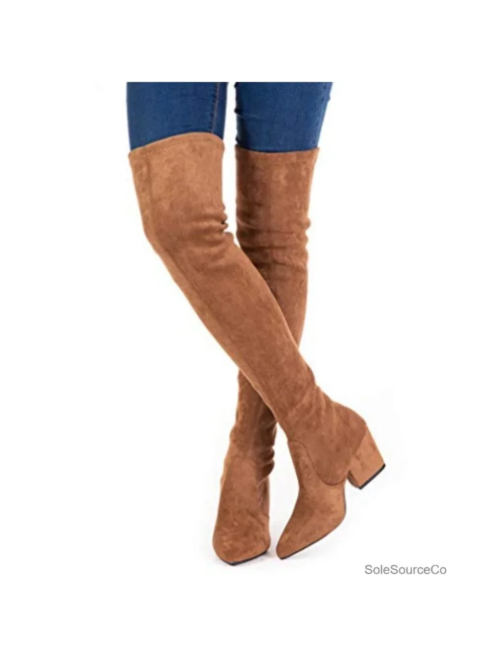 Women's Over the Knee Boots Faux Suede Thigh High Block Heel Winter Pointed Toe